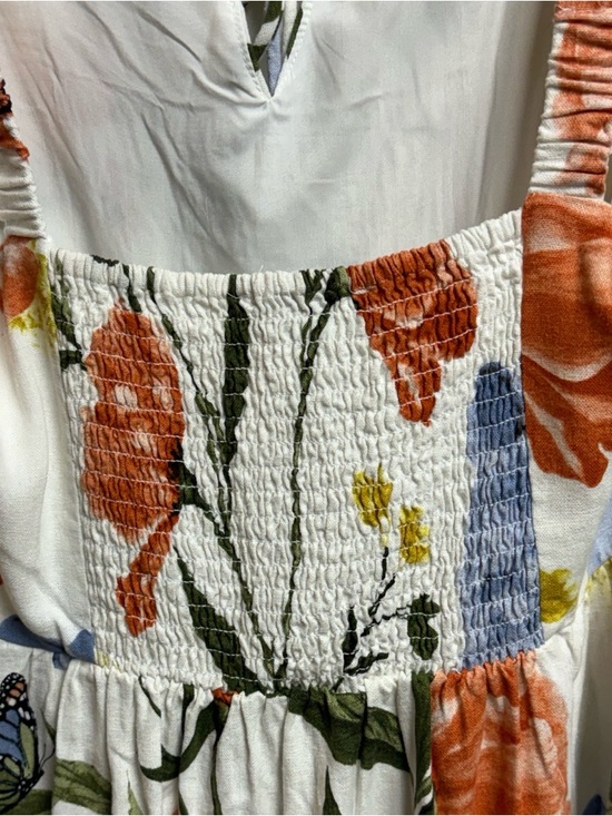 Ellen Tracy Linen-Blend Dress Midi Sleeveless White Floral Sz 10 NWT - Picture 6 of 11